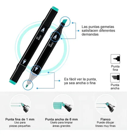 Set 80 Marcadores a base de alcohol - Doble Punta