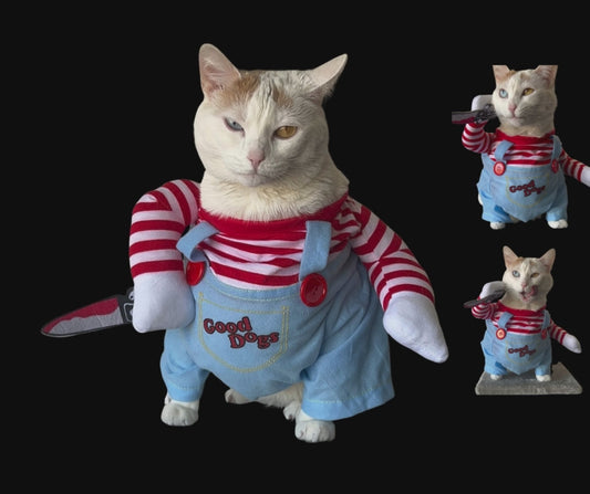 🔪 Disfraz de Chucky (Muñeco Diabólico) para Mascotas | ¡Tu Peludo será la Estrella de Halloween! 🎃